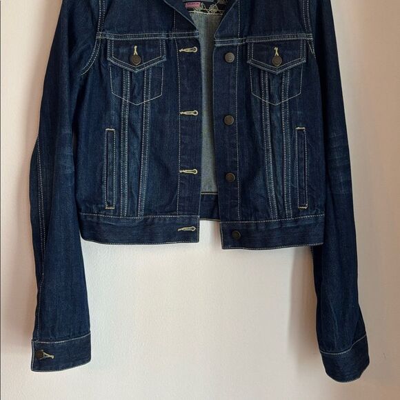 PINK vintage Victoria's Secret Dark Blue Jean Jacket Women medium fall denim EUC - Picture 3 of 11